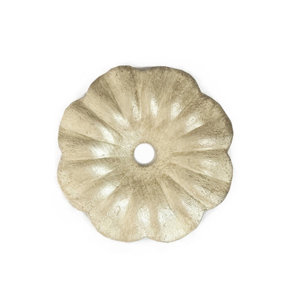 Decorative circular canopy featuring a textured, scalloped design in an elegant metallic finish. Ideal for enhancing the beauty of lighting fixtures.