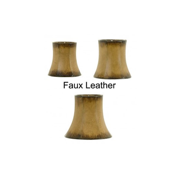 Three faux leather lamp shades in a warm, earthy tone. The shades have a bell shape, tapering gently towards the top, each with varying heights. Ideal for enhancing the ambiance of any room with a rustic charm.