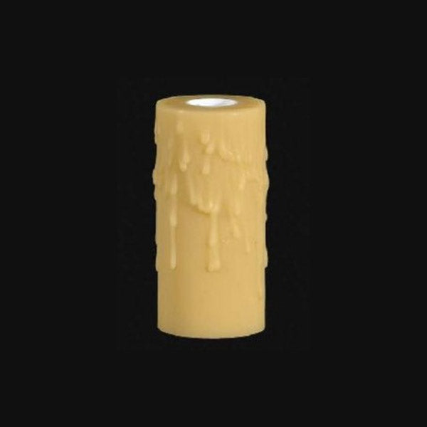 A decorative faux candle with a dripping wax design, showcasing a warm yellow color, suitable for enhancing ambiance in various lighting fixtures.