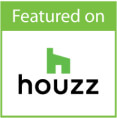 A badge featuring the Houzz logo, indicating that Illuminaries Custom Wrought Iron Lighting has been featured on the design platform. The logo is in black with a green background.