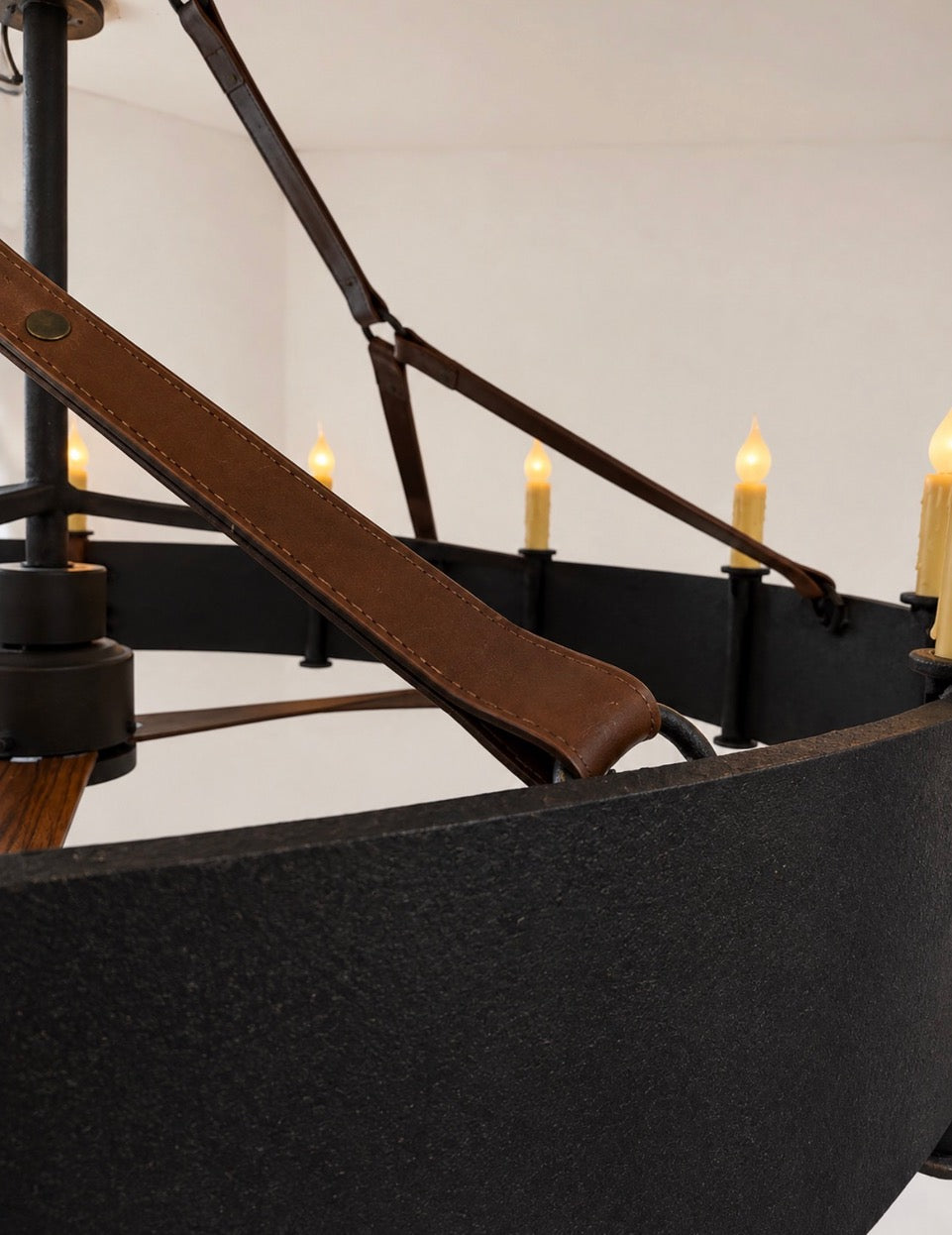 Black Iron and Leather Fandelier (Sale)