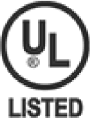 A black circular logo with a "UL LISTED" mark, indicating that the product meets safety standards. This emblem is associated with lighting fixtures, showcasing quality and compliance.