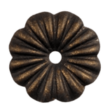 A textured, flower-shaped metal accent piece featuring a central hole and intricate, ribbed detailing. The finish is a rich, dark hue, adding elegance and sophistication, perfect for enhancing wrought iron lighting fixtures.