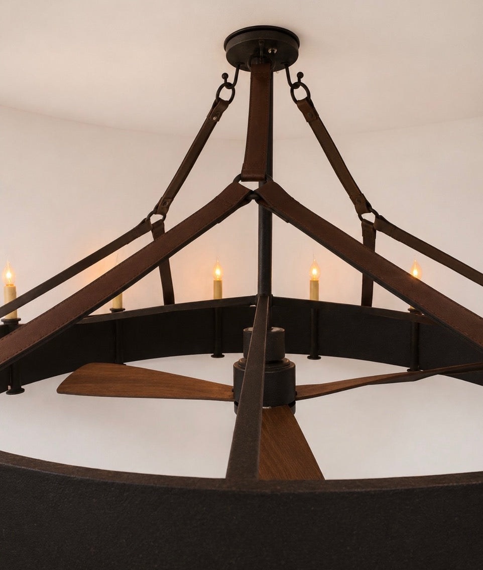 Black Iron and Leather Fandelier (Sale)
